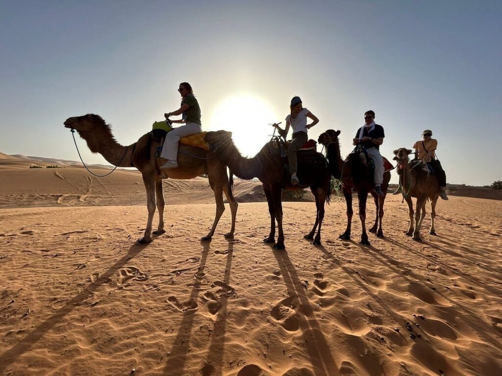 family camel ride morocco desert